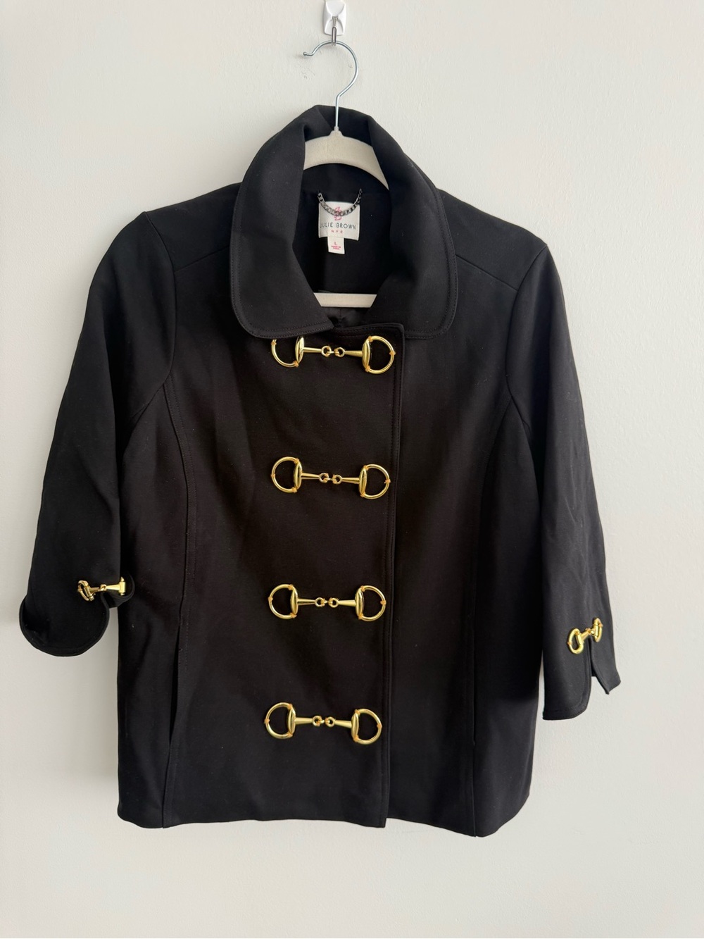 JB by Julie Brown Black Coat with Gold Horsebit Toggles